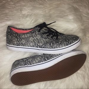 Paisley Black and White Patterned Vans